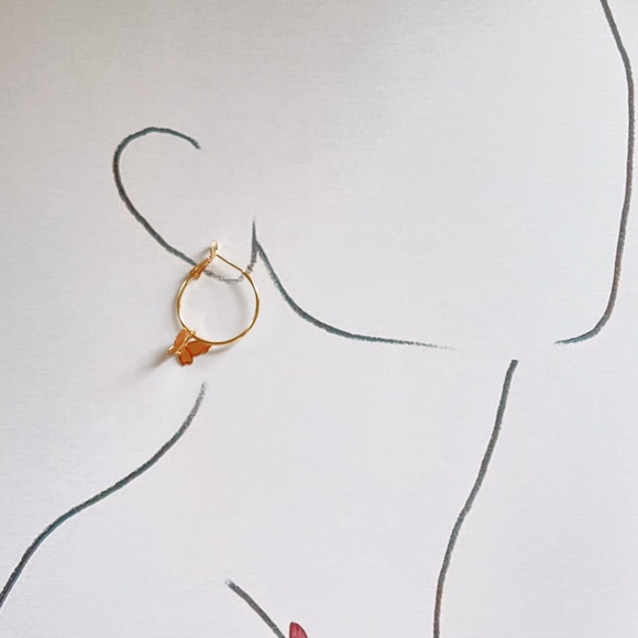 14K Gold plated Butterfly large earring hoops - Picture 6 of 7